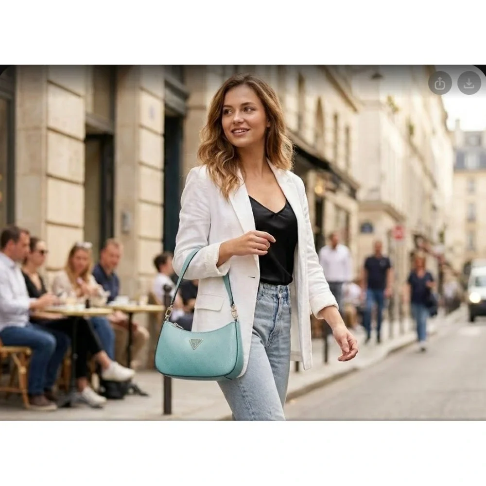 Guess Turquoise Mini Hobo Shoulder Bag – Textured Patent Look
